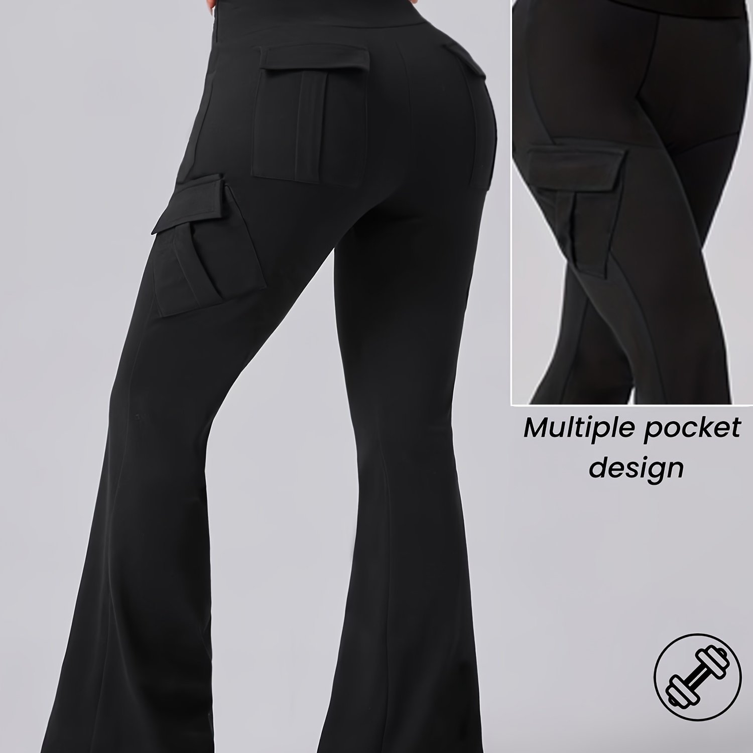 TEMU Y2k Wide Waist High-elasticity Pocket -lifting Flare Pants Cargo Pants