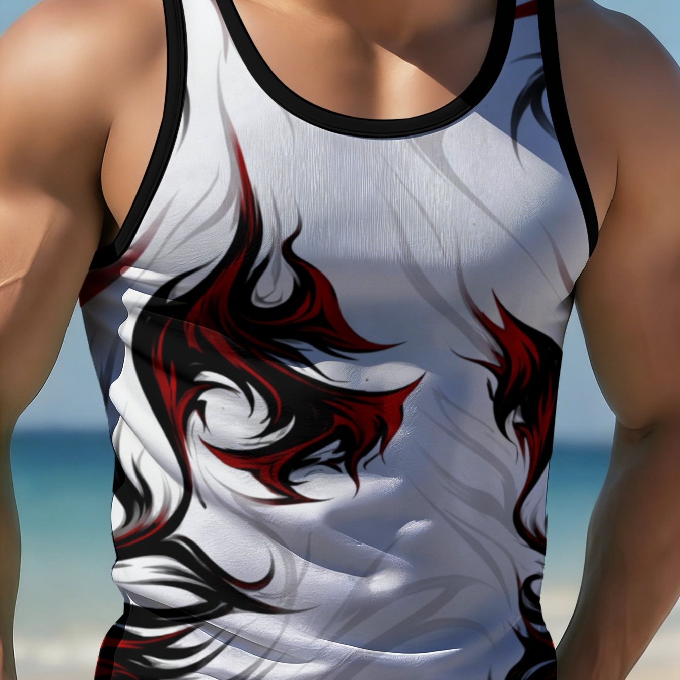 TEMU Men's Casual Geometric Pattern Vest, Slightly Elastic Crew Neck Sleeveless Sports Top, Lightweight And Breathable Summer Wear
