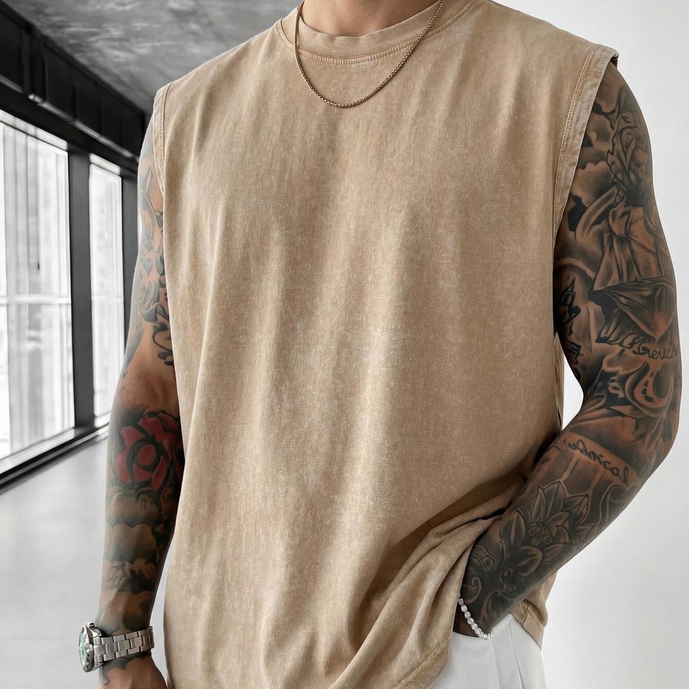 Men's 100% Sleeveless Tank Distressed Style High Quality T-shirt
