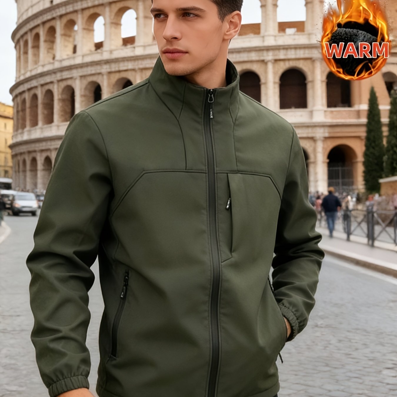 TEMU New Autumn And Winter Men's Soft Shell Jackets, Windbreakers, And Fleece-collared Casual Wear