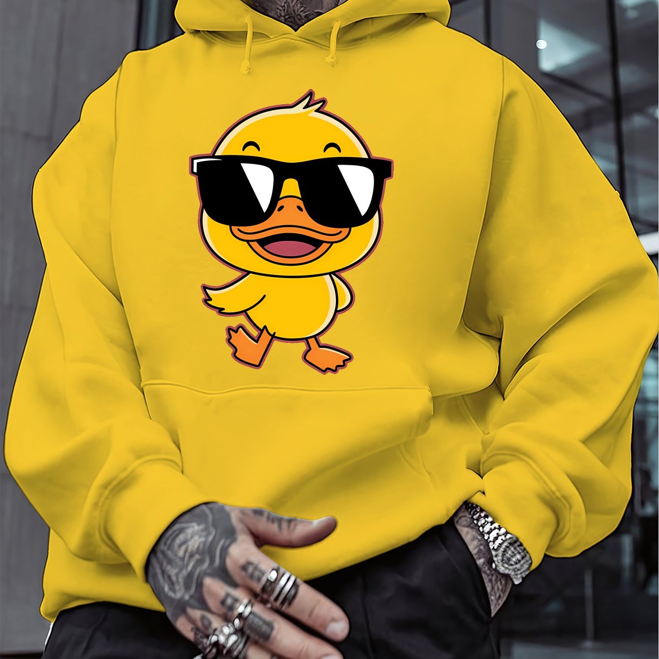 TEMU Adorable Duck-themed Sweatshirt For Men, Perfect For The Autumn And Winter . This Stylish Hoodie Features Trendy Prints And Makes A Great Gift