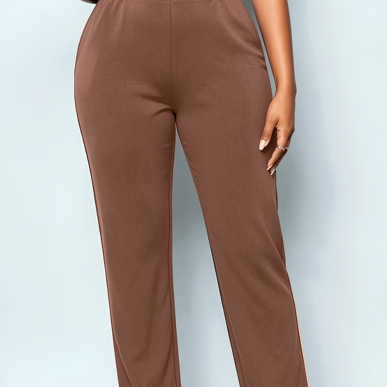TEMU Plus Size - [chijice Stretch] Plus Size Summer Beautiful Women's High-waist Solid Straight-leg Pants, Casual Elegant, All-match Style