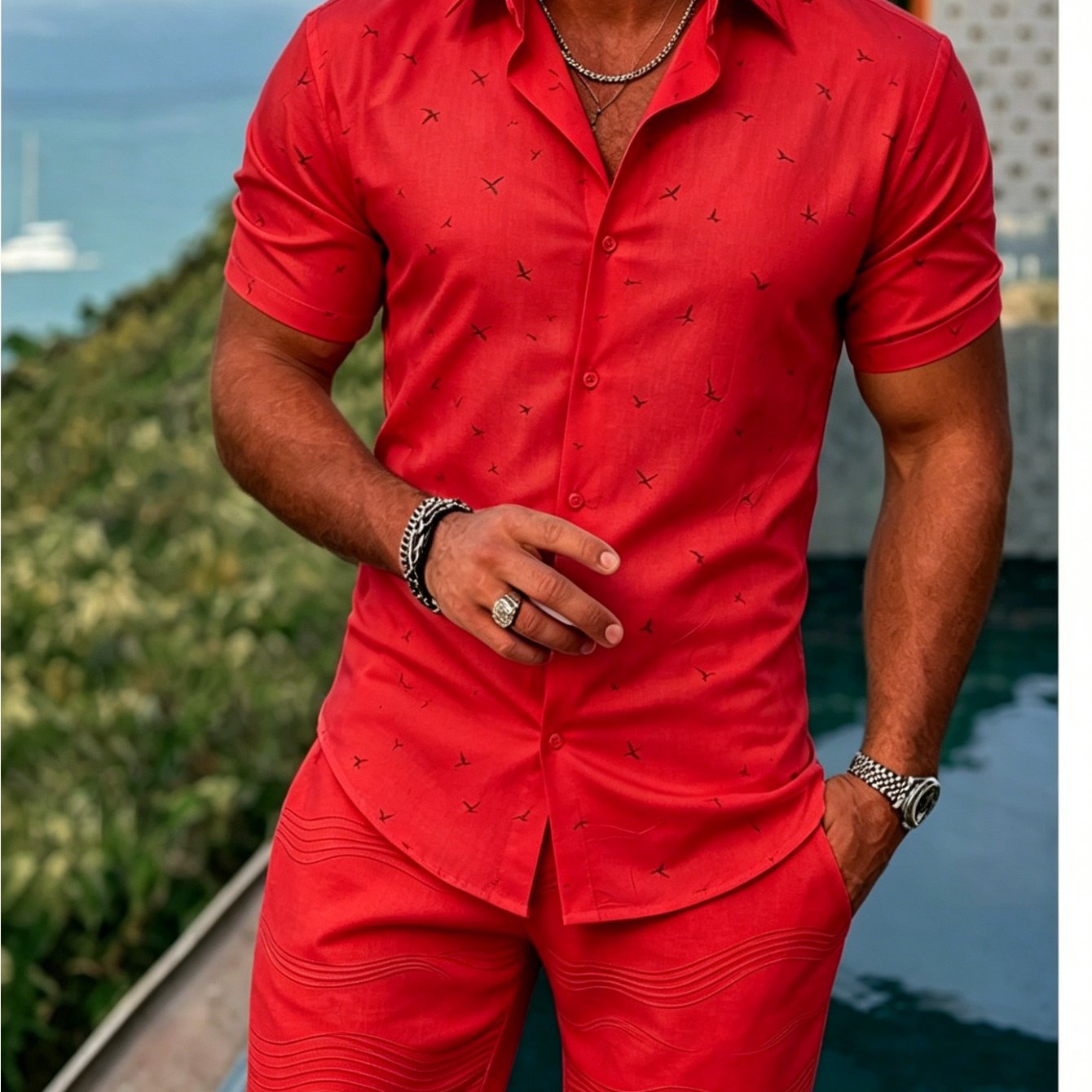 Simple Pattern Printed Men's Short Sleeve Shorts Set Outdoor Sports Casual Vacation Loose Shirt Top Short Sleeve Shorts Casual Set