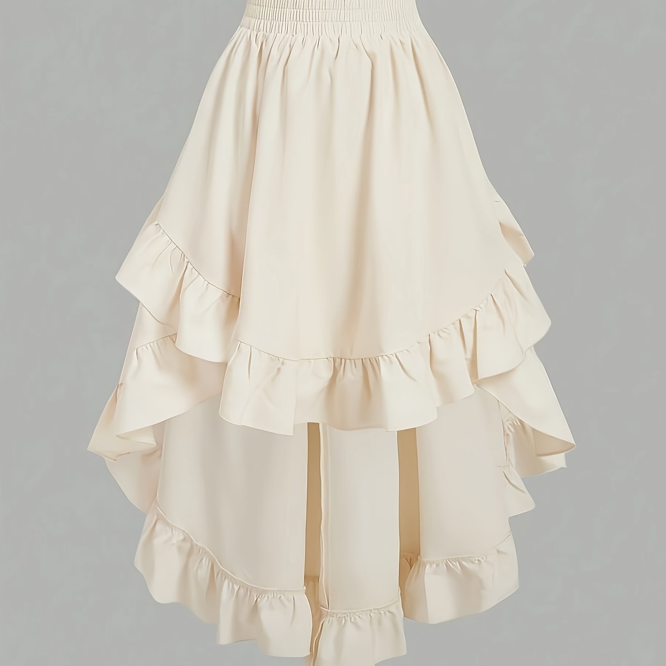 Women's Apricot Hem Half Skirt, Vintage Solid Layered A-line Skirt