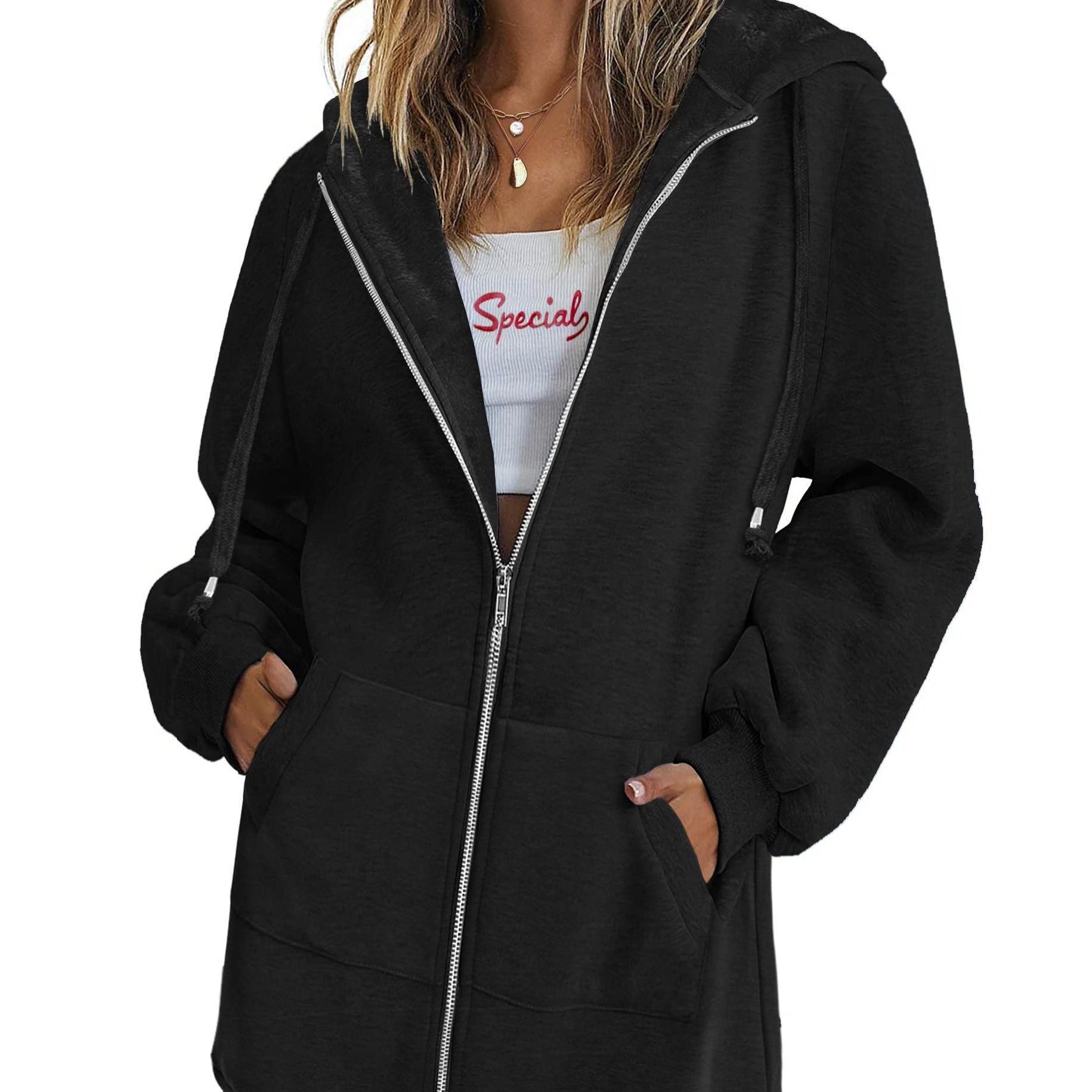 TEMU Women's Zip Up Hoodies Long Sleeve Fall Tunic Hooded Sweatshirt Oversized Fleece Jacket With Pockets Fall Coats