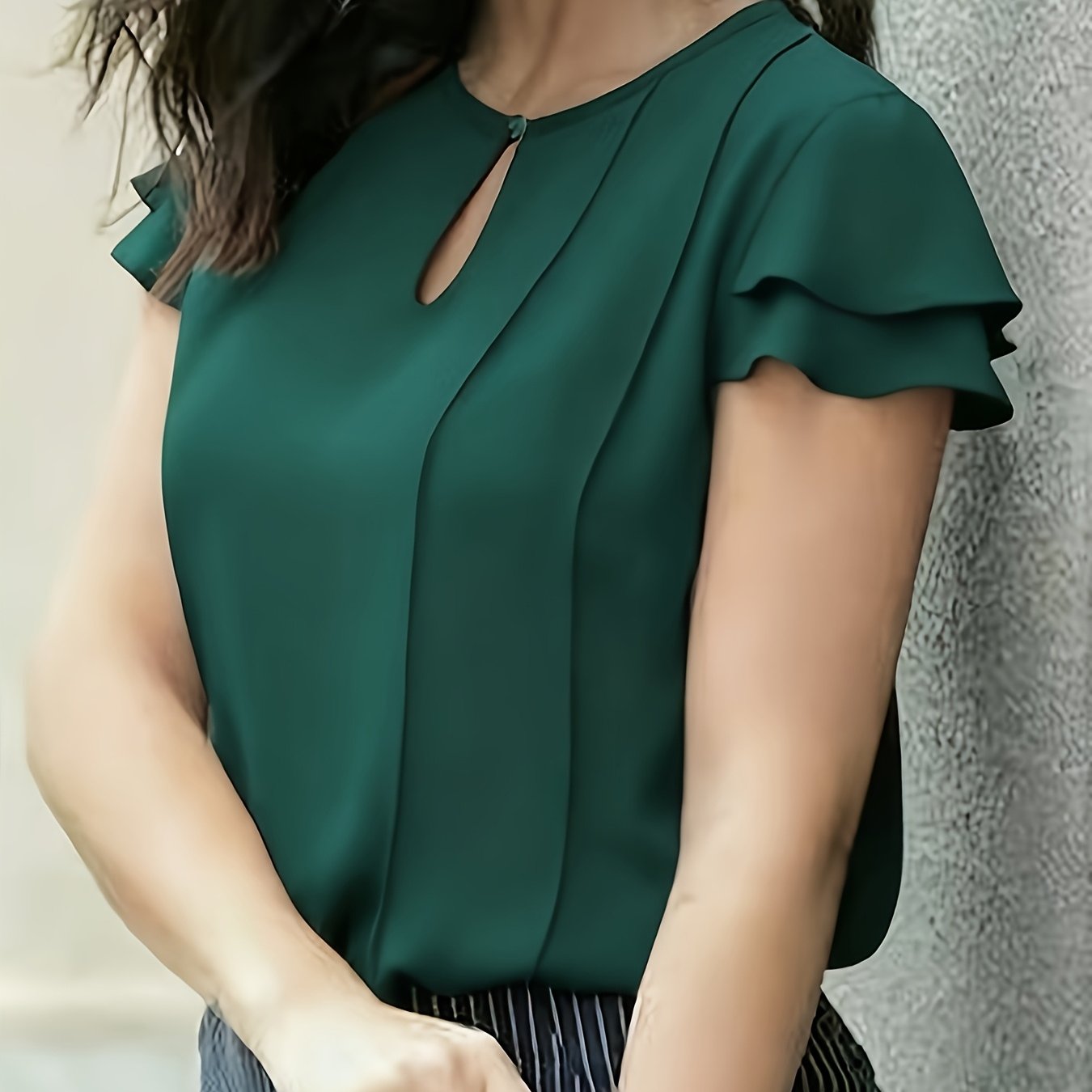TEMU Women's Elegant Short-sleeve Sweetheart Neckline Blouse - Solid Color Summer Casual & Semi-formal Shirt, Machine Washable Regular , Non- Shirt
