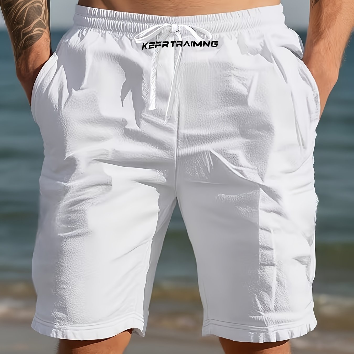 TEMU Summer Lightweight Breathable Casual Short Pants For Men, Solid Color, Straight-leg, Comfortable, Versatile, Street Style With Drawstring And