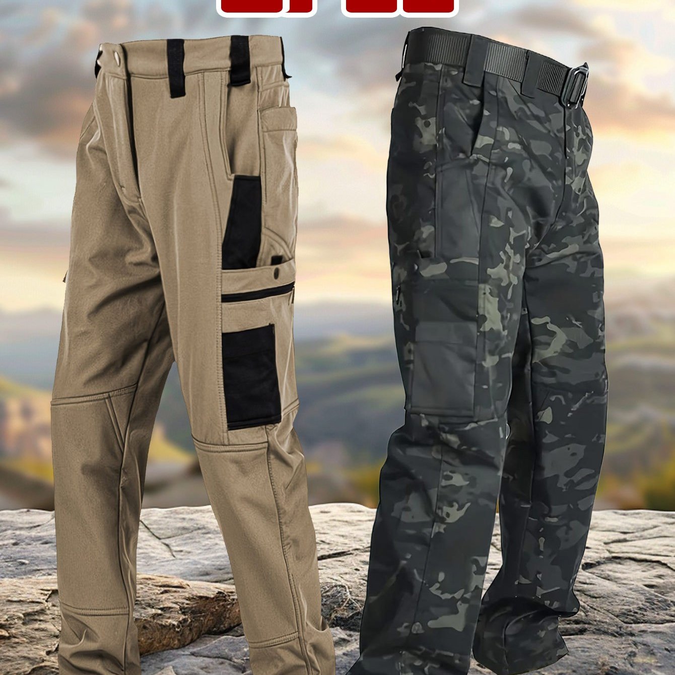 2pcs Men&#39;S Tactical Pants -Multi-Pocket Design, Without Belt, Durable, Quick-Drying And, Suitable for Outdoor Hiking And Casual Wear, Camping Equipment