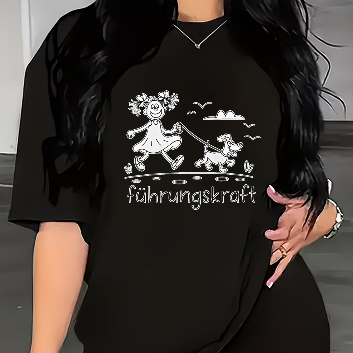 Image of Women's T-shirt Walking Dog Funny Design Short Sleeve Crew Neck Casua Suitable For Spring And Summer 100% Printed T-shirt Women's Clothing