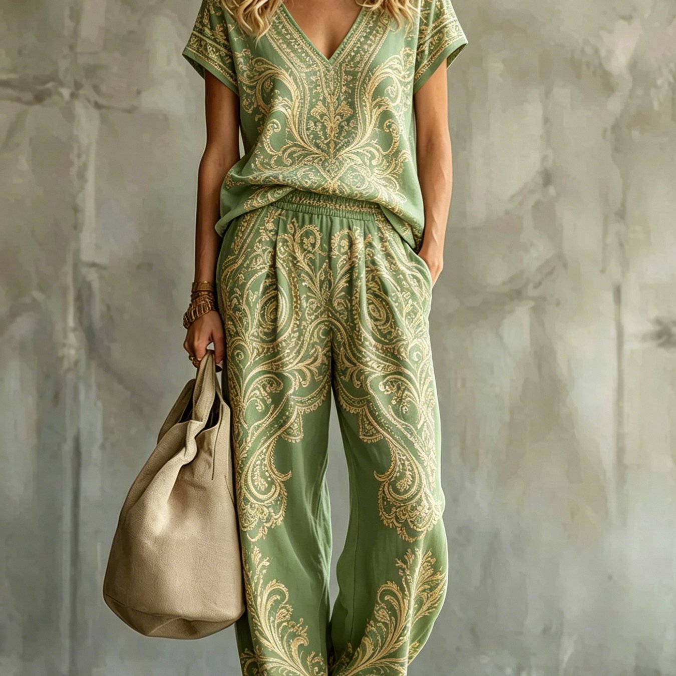 New Four-season Fashion -neck Mid-short Sleeve T-shirt With Casual Long Pants Women'-piece Set, Casual And Style, Suitable For Spring And Summer Daily And Vacation Occasions Styling