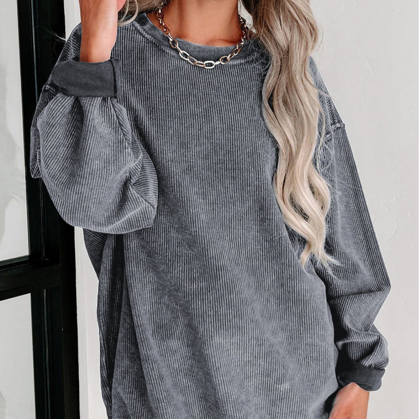 TEMU Scacto Women's Vintage Solid Color Loose Fit Sweatshirt | Comfortable & Cozy Round Neck Long Sleeve Pullover For Everyday Relaxed Wear, Casual ,