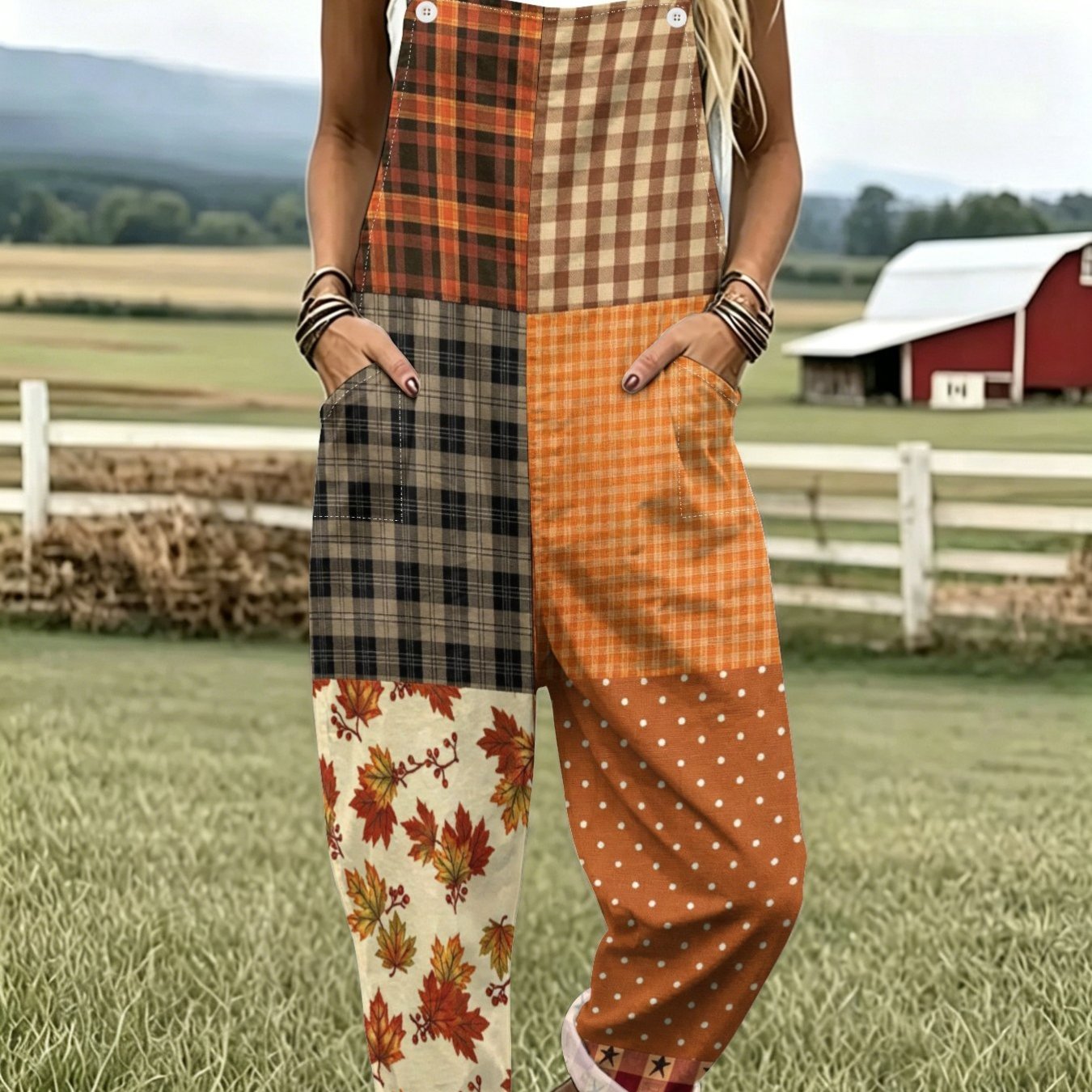 TEMU da donna per , tessuto , motivo a quadri arancioni, tartan marrone, design , moda senza maniche, design con bottoni e tasche, adatta per vacanze