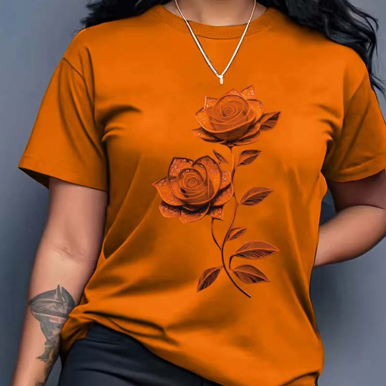TEMU Plus Size, Women's Casual Fashion Printed T-shirt In Sizes 0-8xl, Trendy Base Layer For Daily , Style, Suitable For , , Short Sleeve Crew Neck