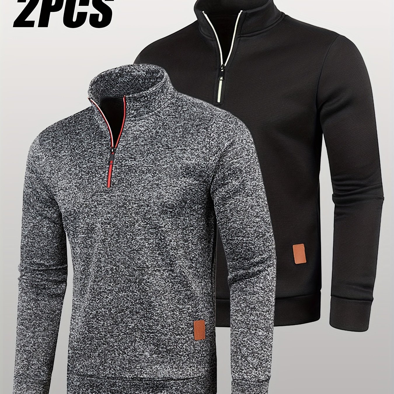 TEMU Men's Fleece-lined Half-zip Hoodie 2pcs Set Solid Color Casual Zip-up Sweatshirt 2pcs Spring Autumn Winter Pullover Hoodies