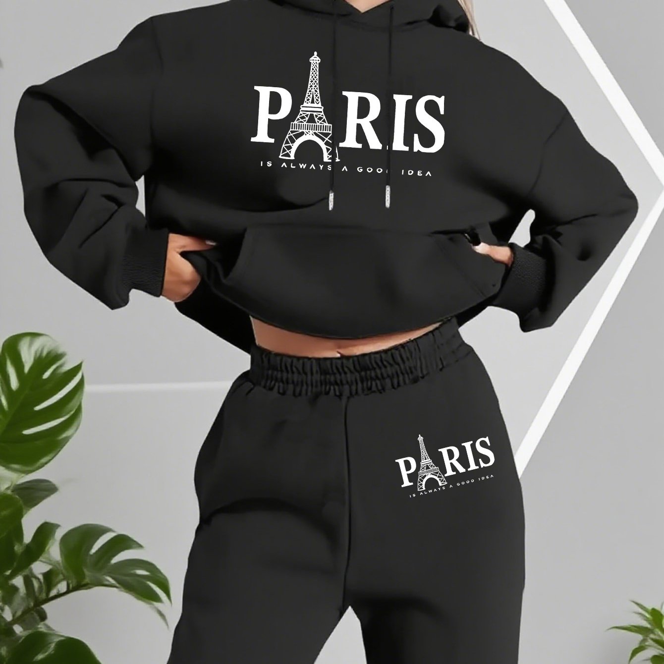 TEMU Women's Winter Hoodie Set With A Fashionable And Versatile Design, Featuring A Pocket For Casual Wear