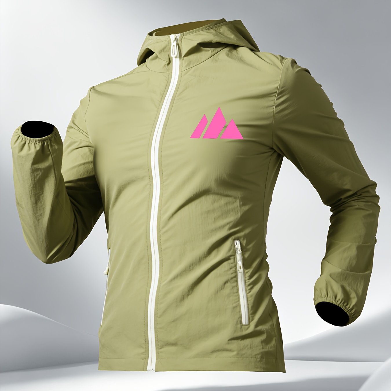 TEMU Minimalist Pink Geometric Mountain Print Women's Casual Fashion Hooded Skin Jacket, In , Soft, Skin-friendly, Comfortable, Loose, Covers ,