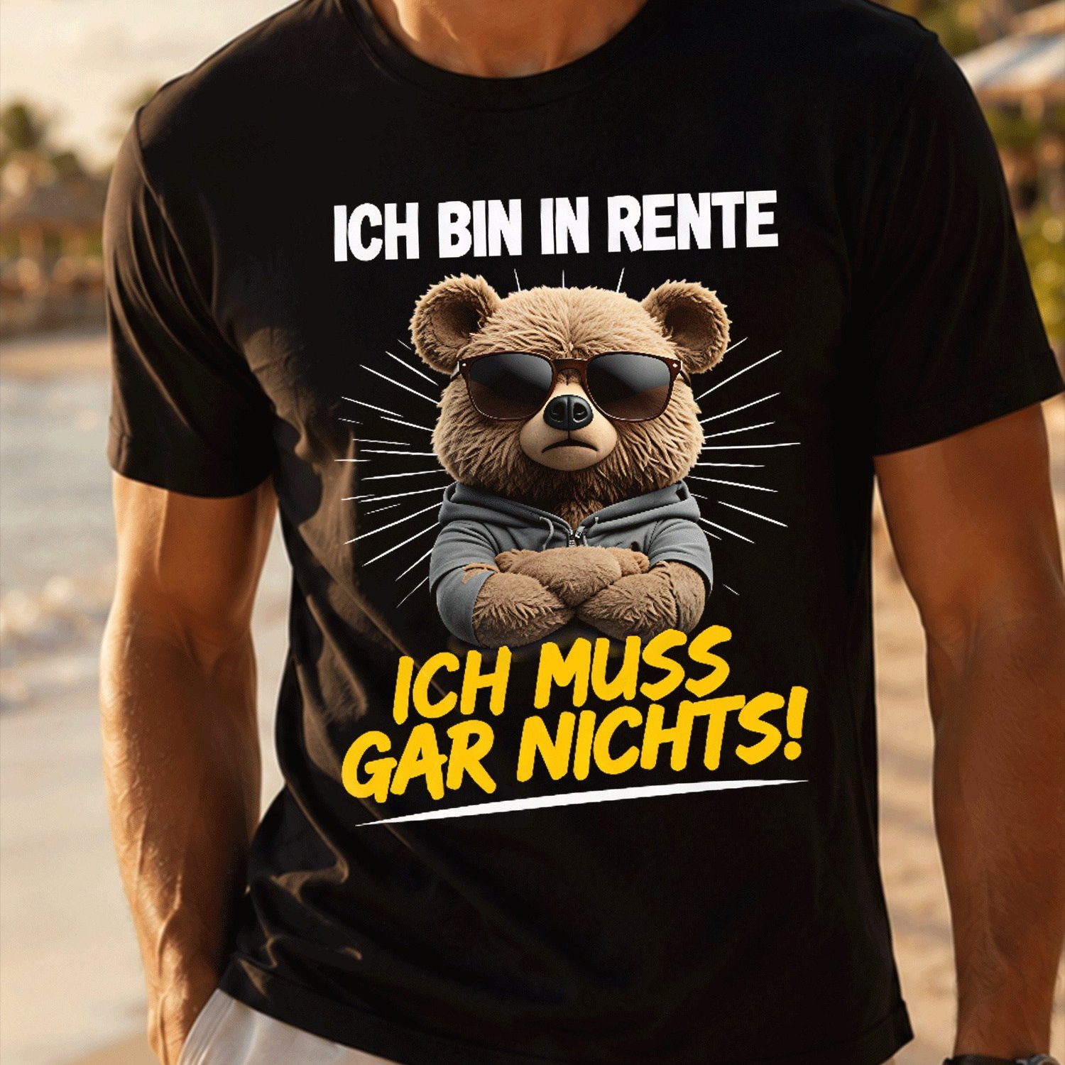 German Text 'ich Bin In Rente Ich Muss Gar Nicht' (2) For Men Summer Casual T-shirt - Lightweight Tee For Seaside Vacation, Beach Resort