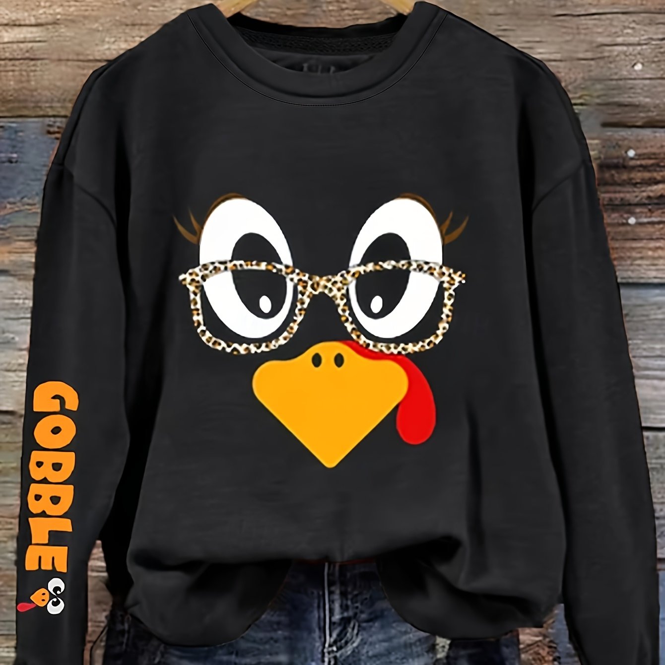 TEMU Sweatshirt à col ras du cou pour femme, mode automne et hiver, avec imprimé de Thanksgiving de dessin animé, haut amusant à manches longues avec