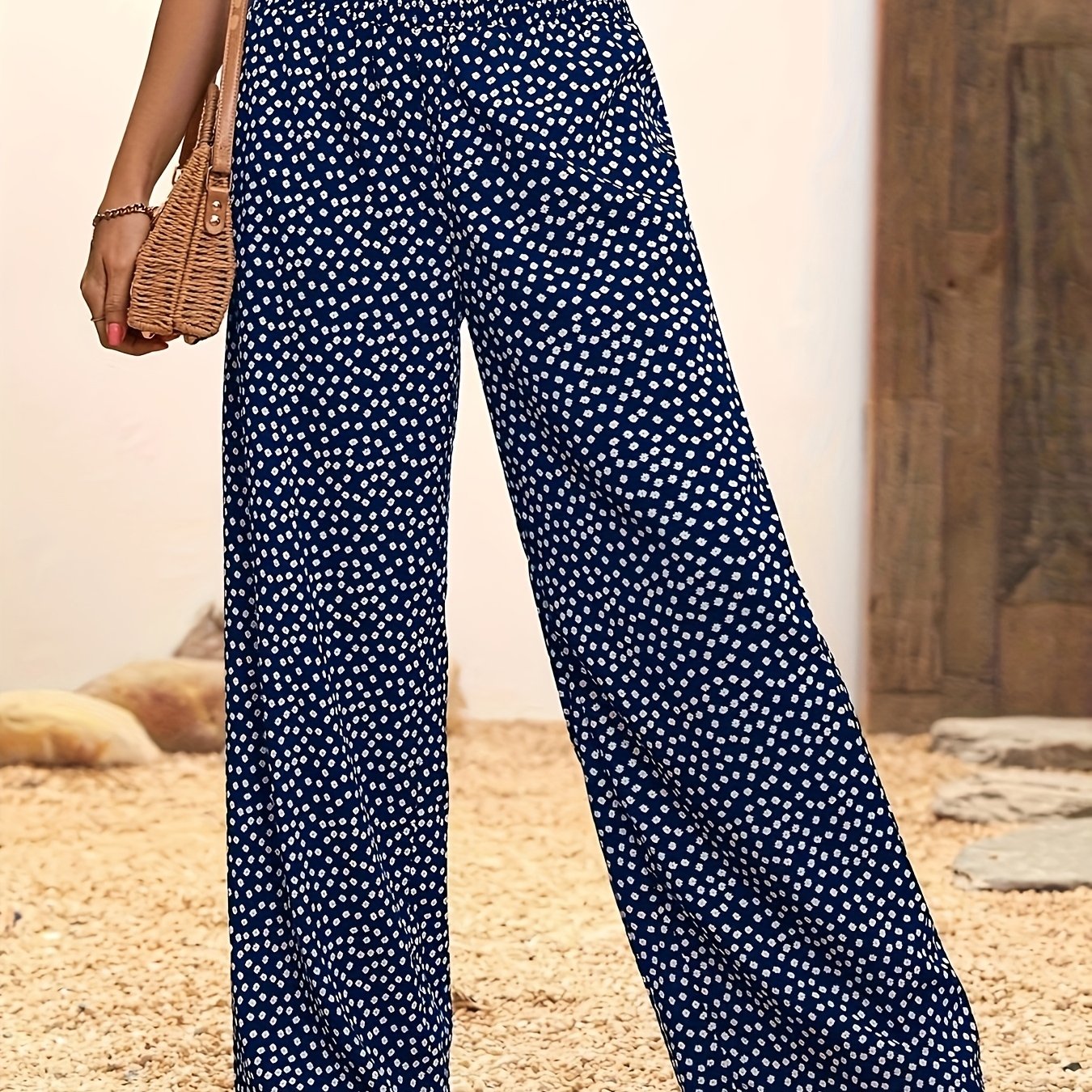 TEMU 1pc Women's Small Floral Wide-leg Pants, Floral Print Loose Trousers, Casual Comfortable Wide-leg Trousers, Vacation Beach Long Pants, Suitable