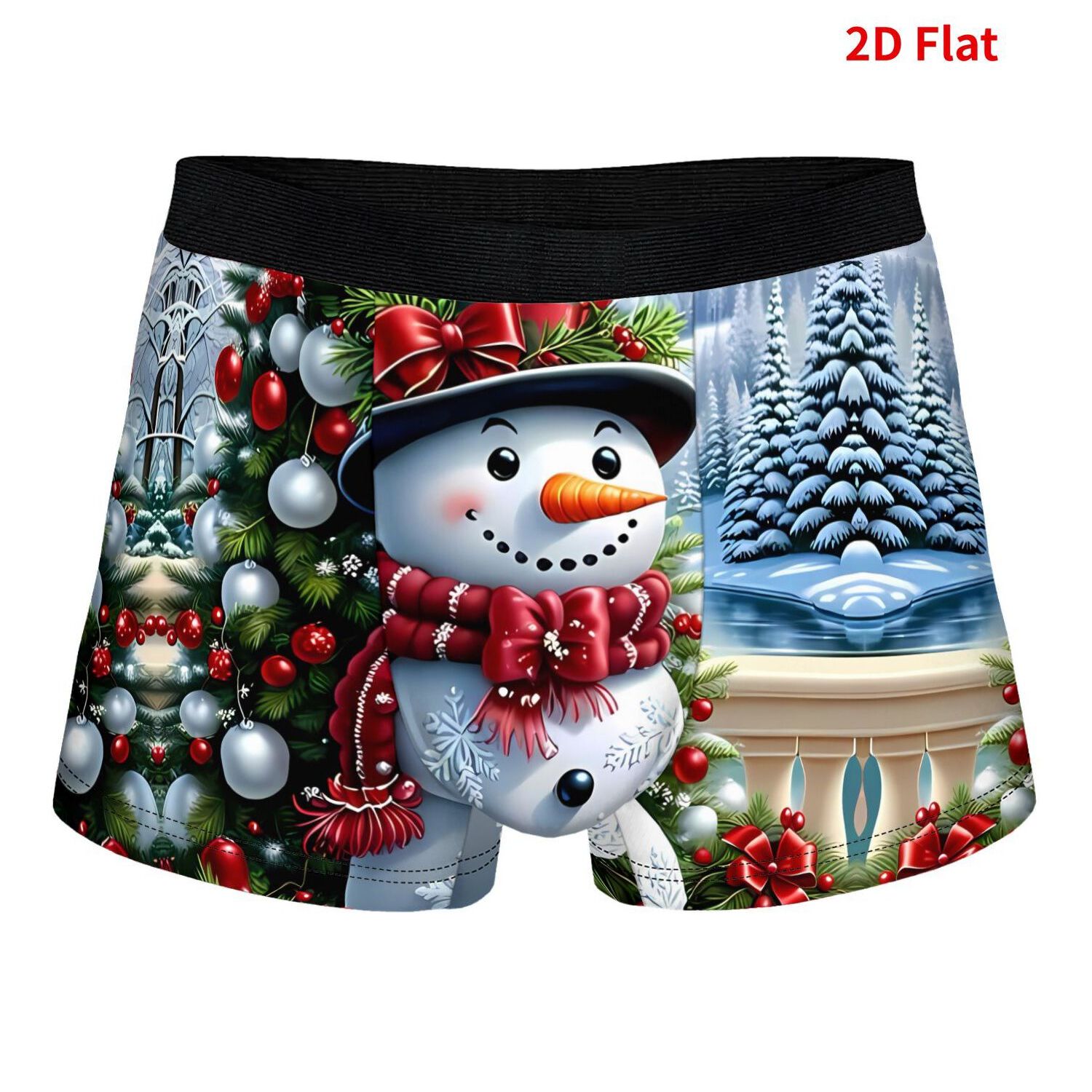 TEMU Snowman Men's Boxer Shorts, Polyester Design Stretchable Machine Washable Suitable For Daily Wear & Gifts, 2d Print Design
