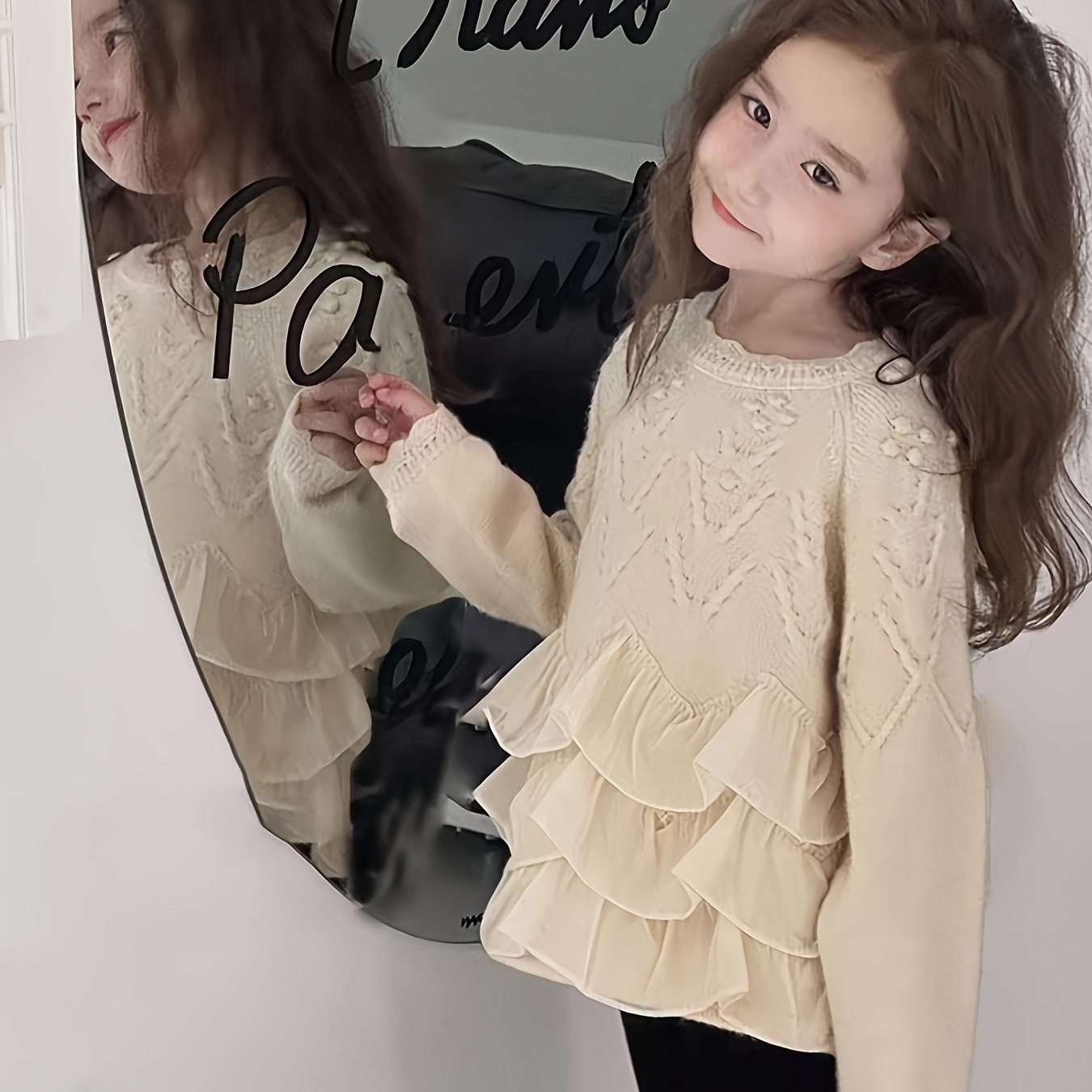 Girls' Sweater Base Layer Round Neck Lace Girly Princess Outerwear Top Lace Autumn Winter Style Pullover Clothing, Knit