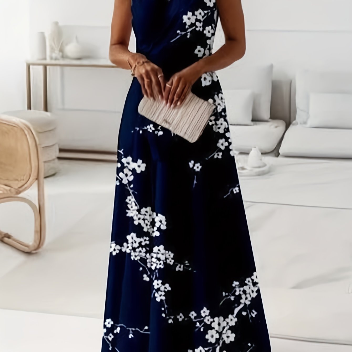 Spring-summer Floral Print V-neck Vest Dress