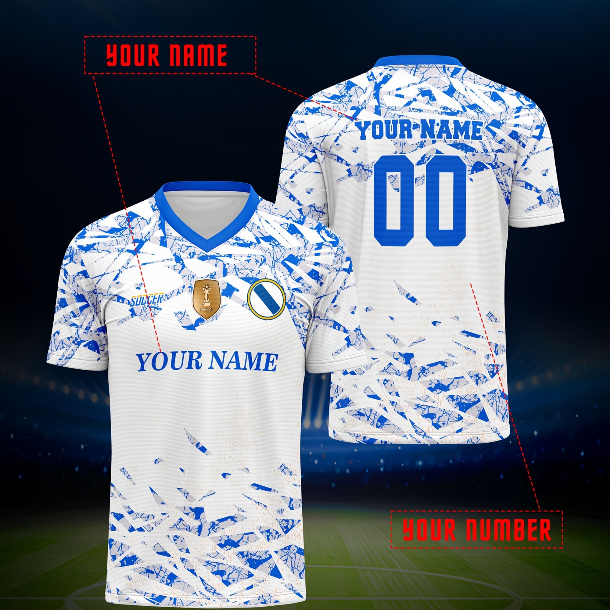 TEMU Custom Name & Number V-neck Soccer Jersey - Breathable, Fit For Training & Casual Wear, Summer Parties & Outdoor Activities