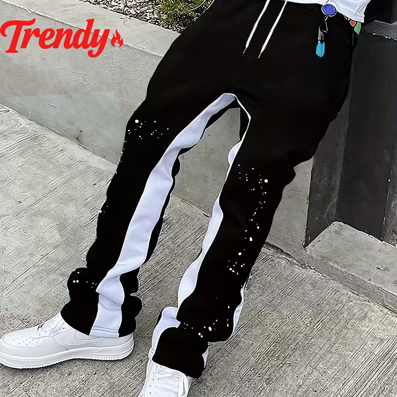TEMU New Arrival: Men's Versatile Cool Block Drawstring Loose Casual Sports Pants, Men's Outdoor Pants For Spring And Autumn