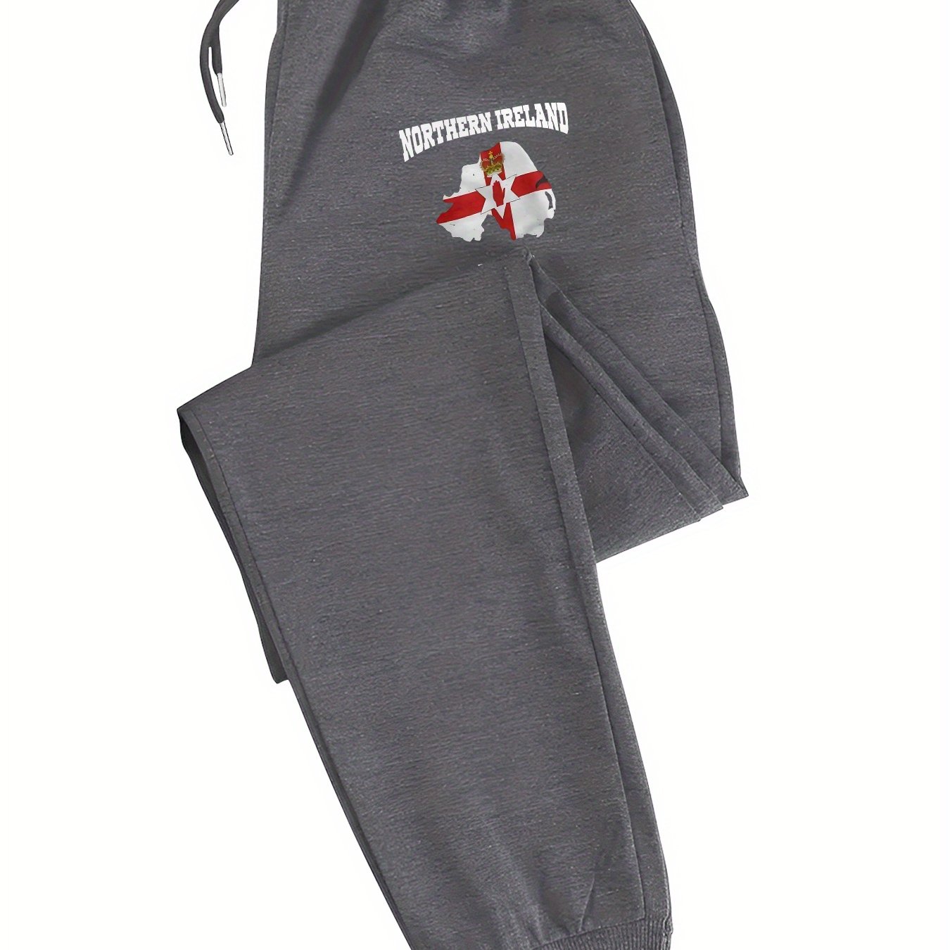 TEMU Men's Casual Joggers With Drawstring Waist - Comfortable, Stretchy Athletic Pants With North Ireland Print & Pockets