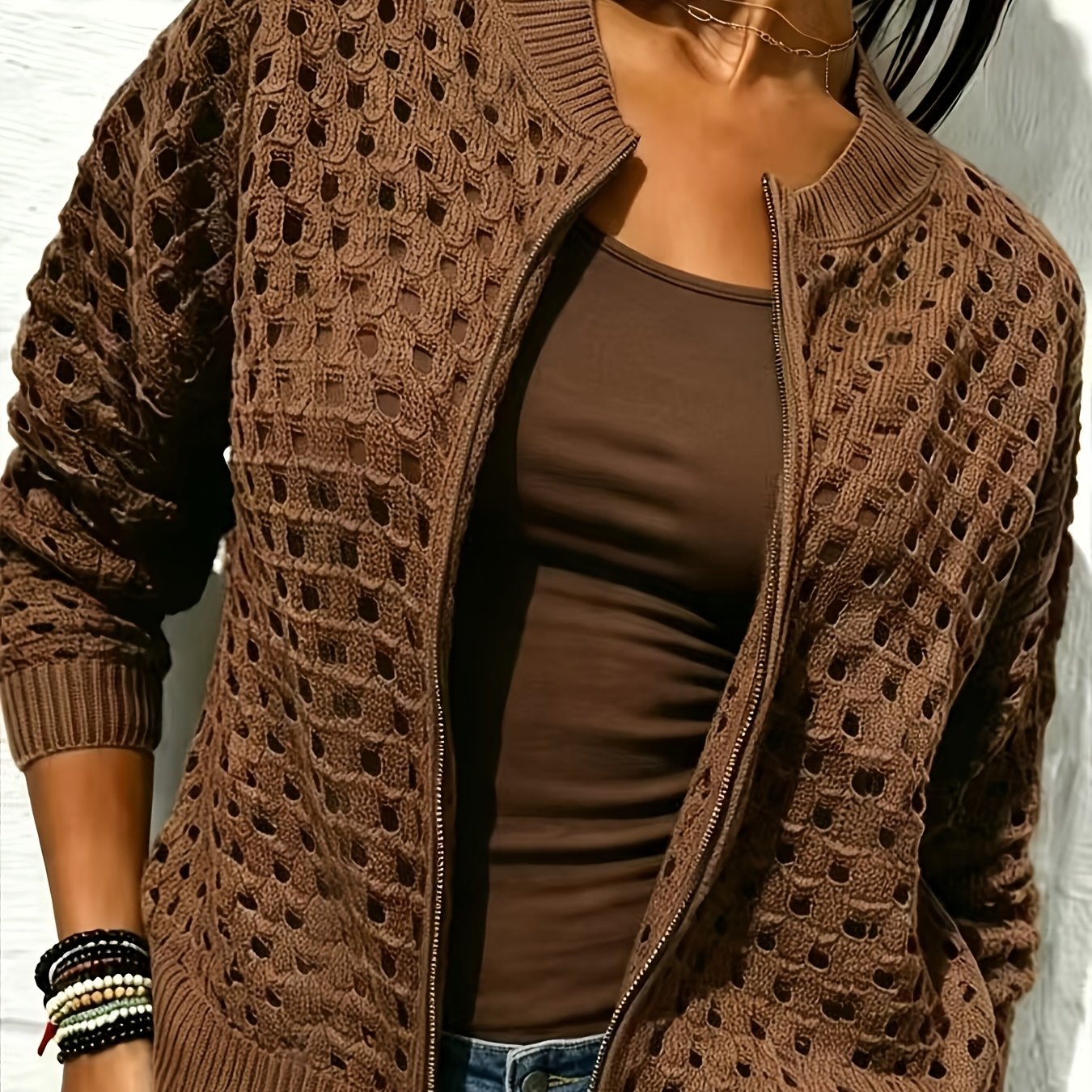 TEMU Plus Size, Women's Casual Hollow-out Jacket Outerwear