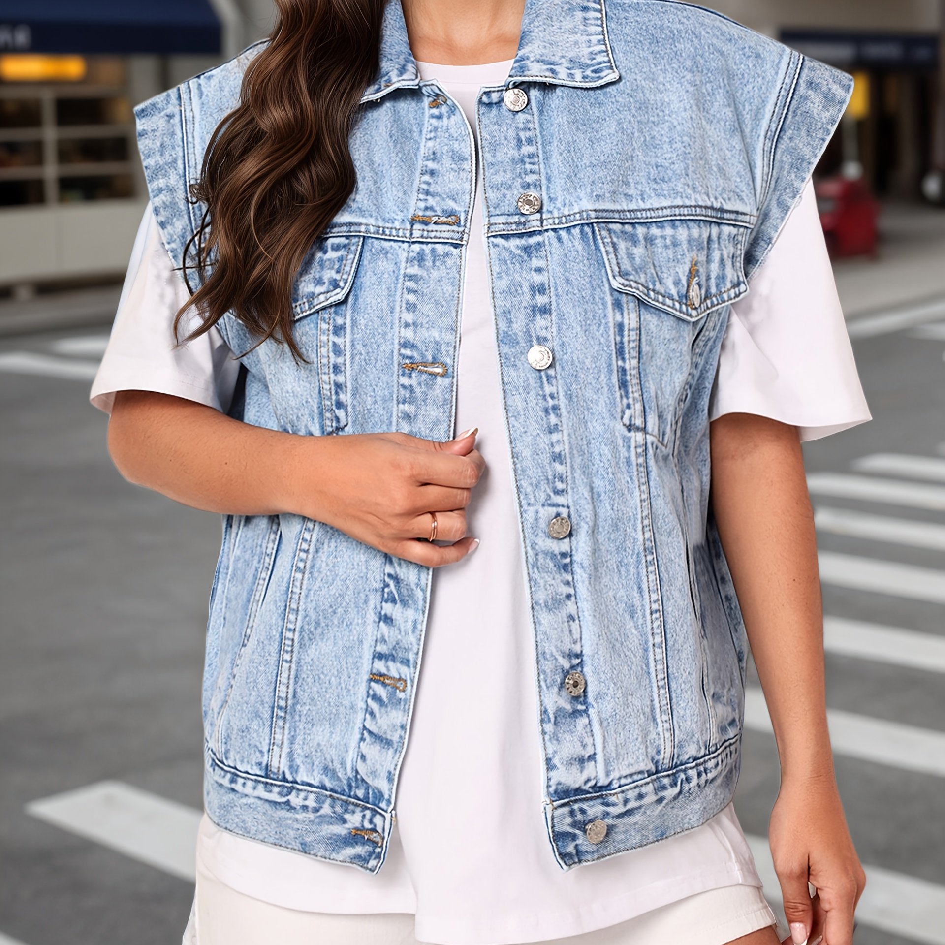 Image of Ladies' Trendy Loose, Comfortable, Versatile, Fashionable, And Casual Denim Vest