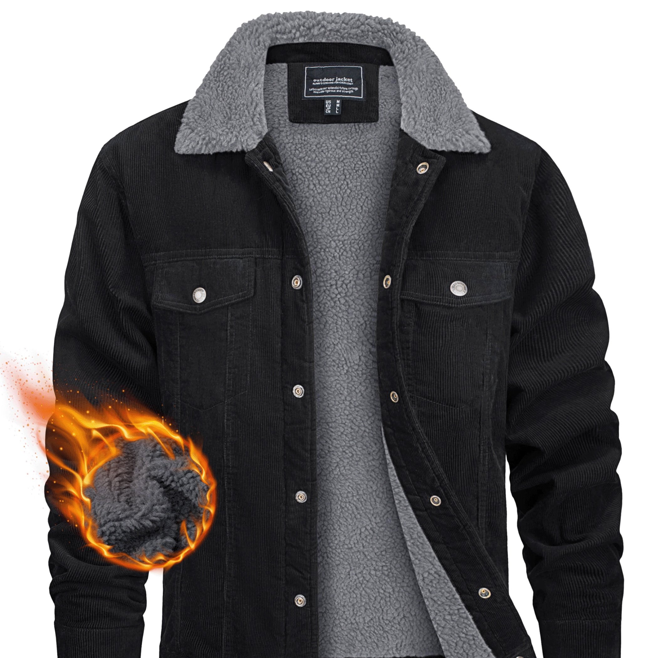 Image of Men's Corduroy Casual Jackets Winter Lined Trucker Coats Lapel Collar Multi-pockets Warm Thermal Jacket Outdoor Hiking Jogging Camping Fishing Climbing Traveling Windbreaker