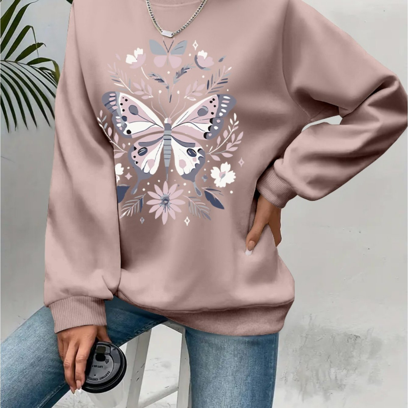 TEMU Comfortable Print Round Neck Sweatshirt - Soft And Casual Long Sleeves, Suitable For Women' Wear , Autumn, And Winter