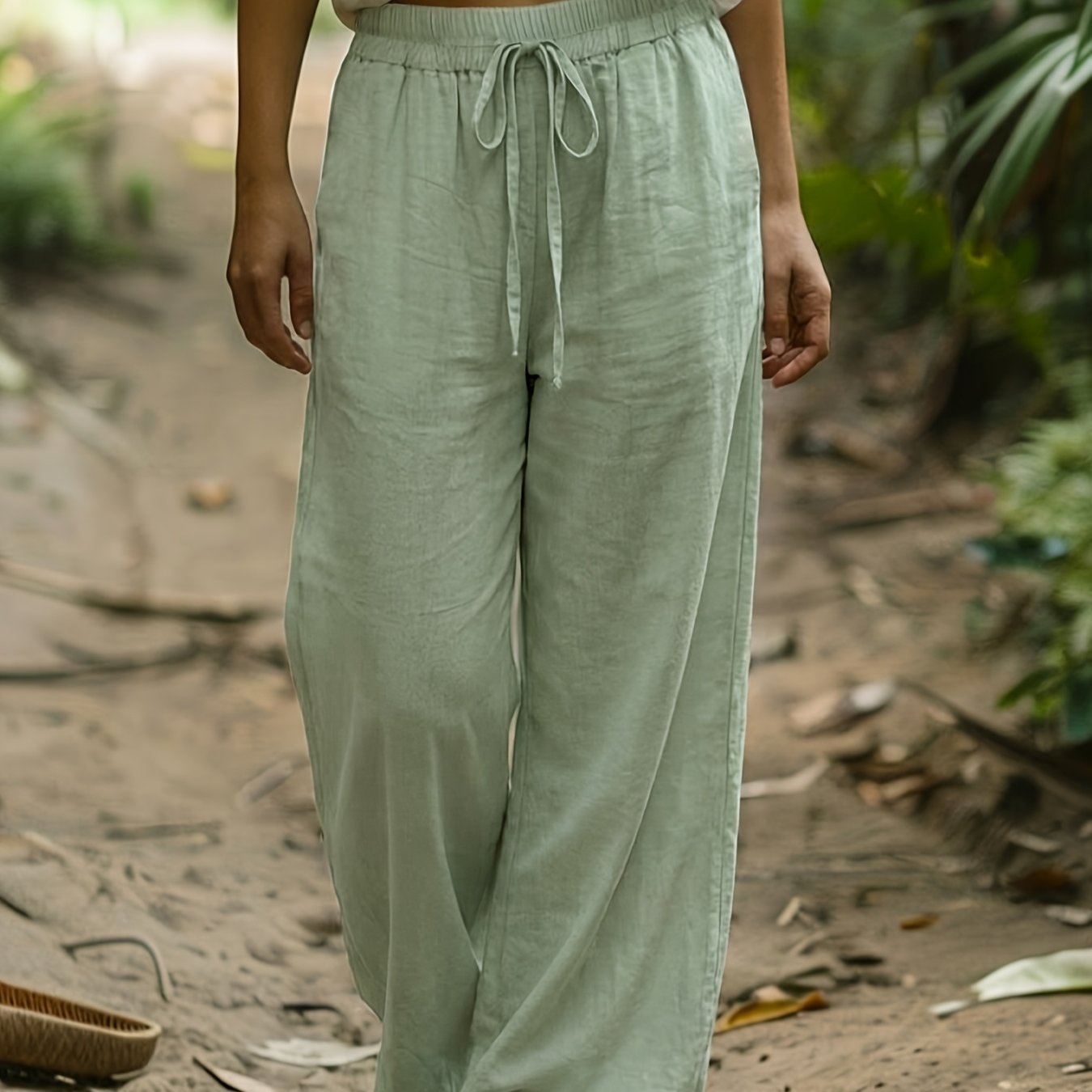 TEMU Spring/summer Casual Loose Fit Wide Leg Pants With Drawstring Waistband For Women