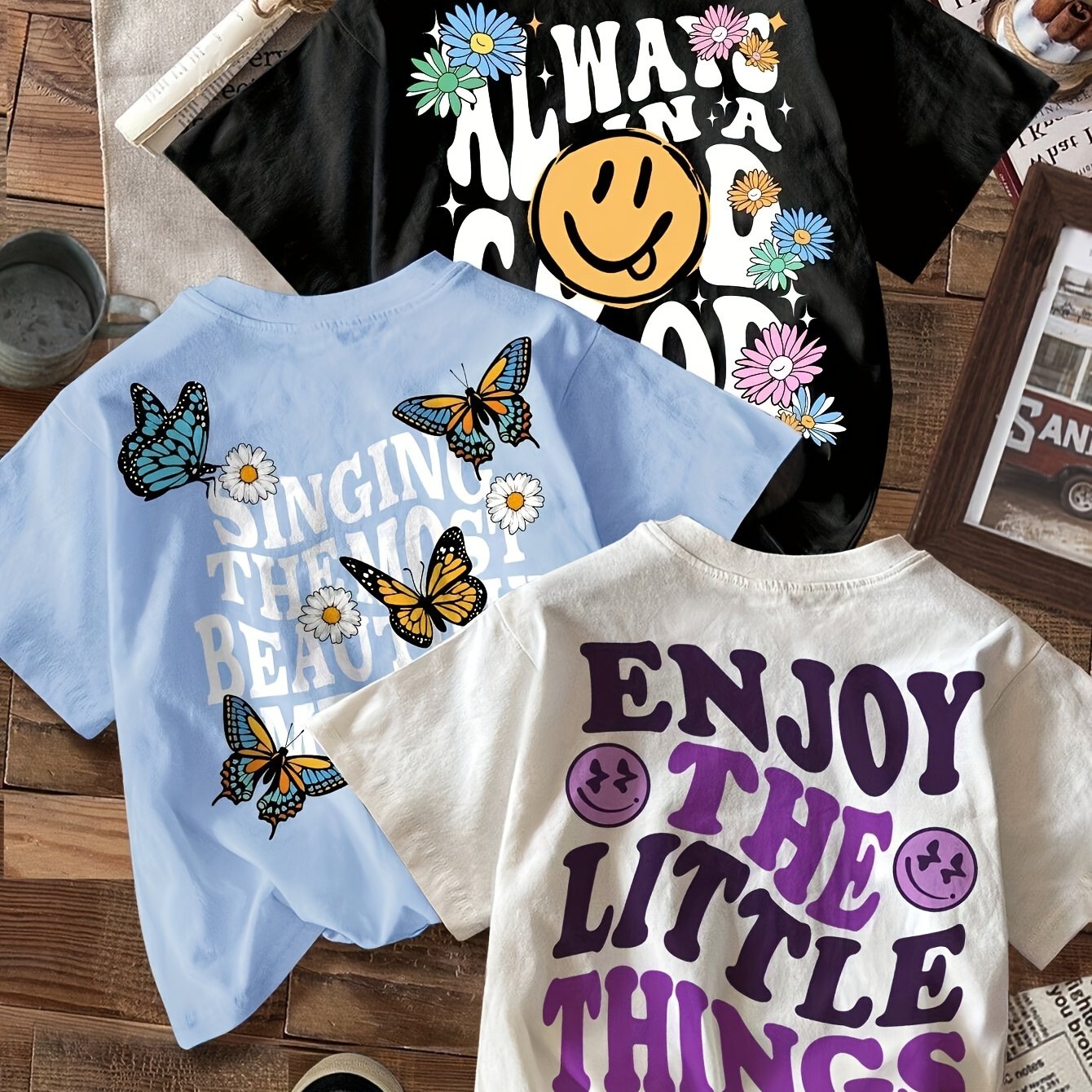 TEMU Plus Size, 3pcs Women's Fashion Casual Printed T-shirt Set