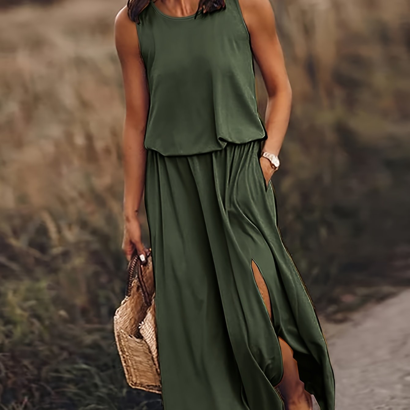 Image of Sleeveless Wide-leg Dress For Spring And Summer, Casual High-waisted Split Long Skirt For Autumn, Stylish And Age-reducing Versatile Summer Dress