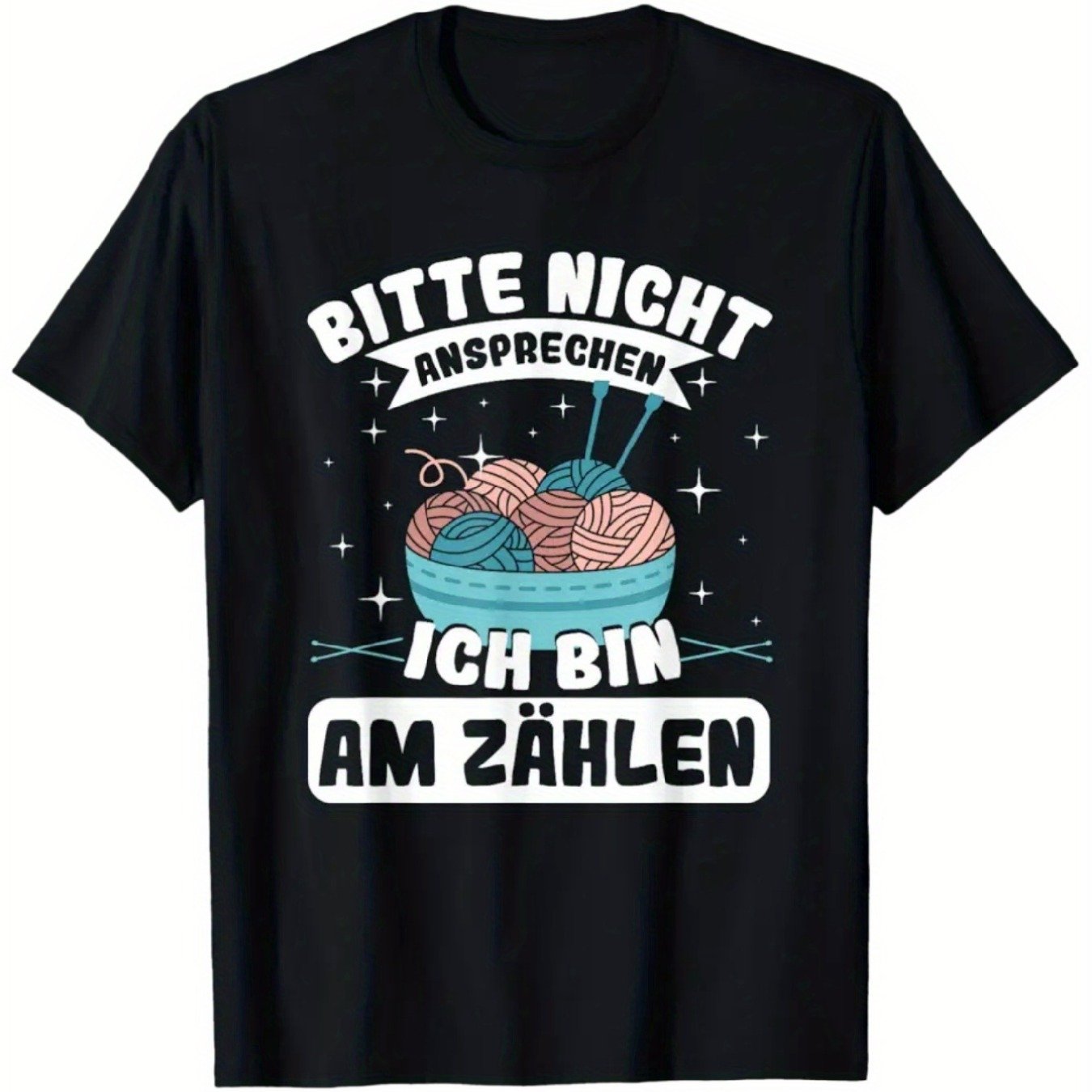 Image of Funny German Knitting & Crochet T-shirt - Bilingual Text & Yarn Ball/knit Design - Fit Casual Tee Suitable For Crafters, Crochet Clubs - Machine Washable Adult Apparel With German Print (men' Style)