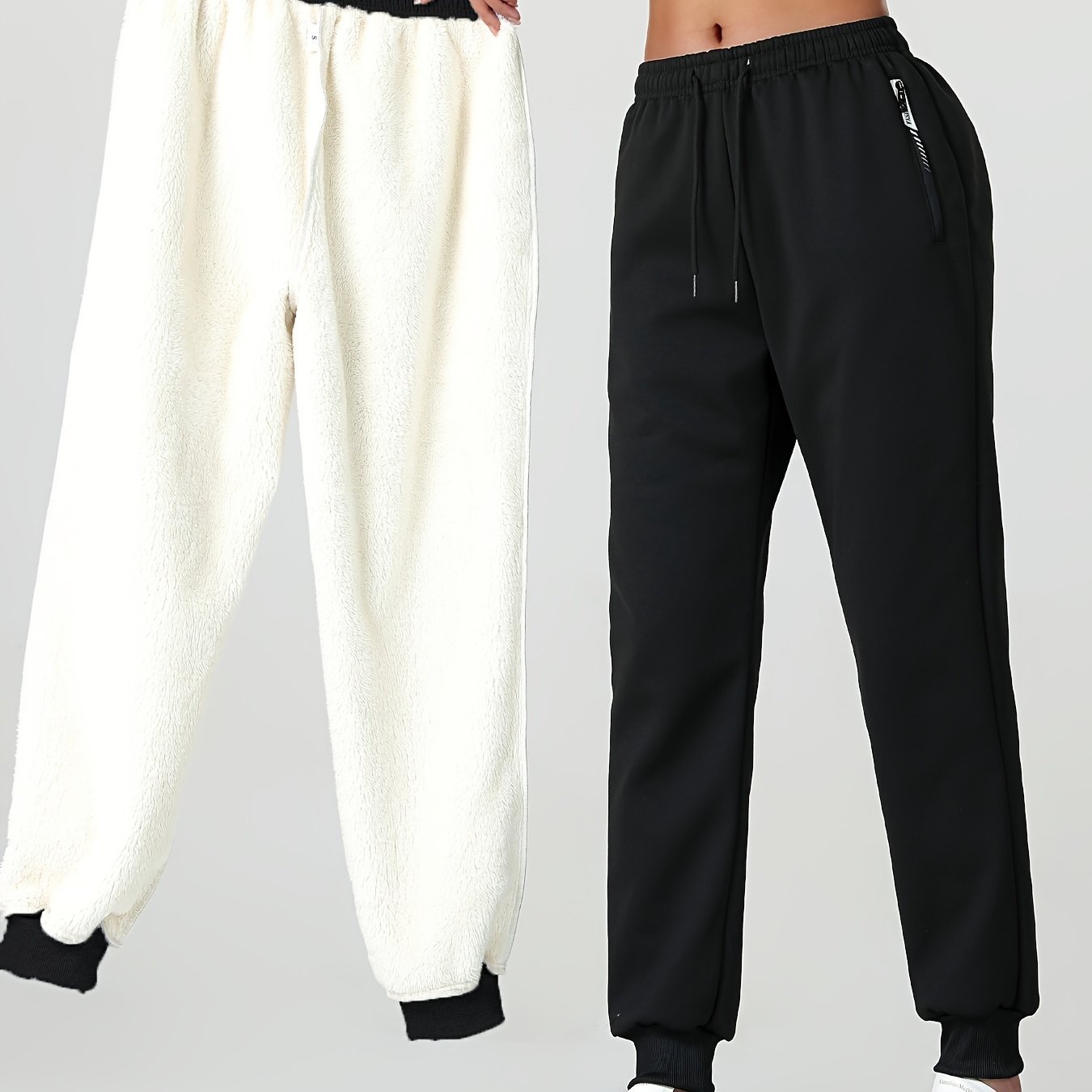 TEMU 1pc Of Autumn/winter Women's Long Pants, -lined Warm Casual Sweatpants For Women, Featuring An Elastic Drawstring Waist, Angled High Quality