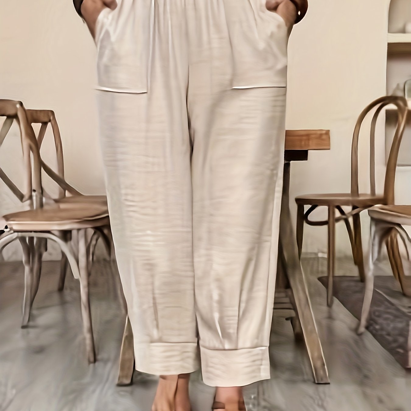 E-shop Plus Size Damen Hosen, Weite Passform Vielseitige Freizeithosen, Outdoor Freizeit Plus Size Hosen mit Kordelzug