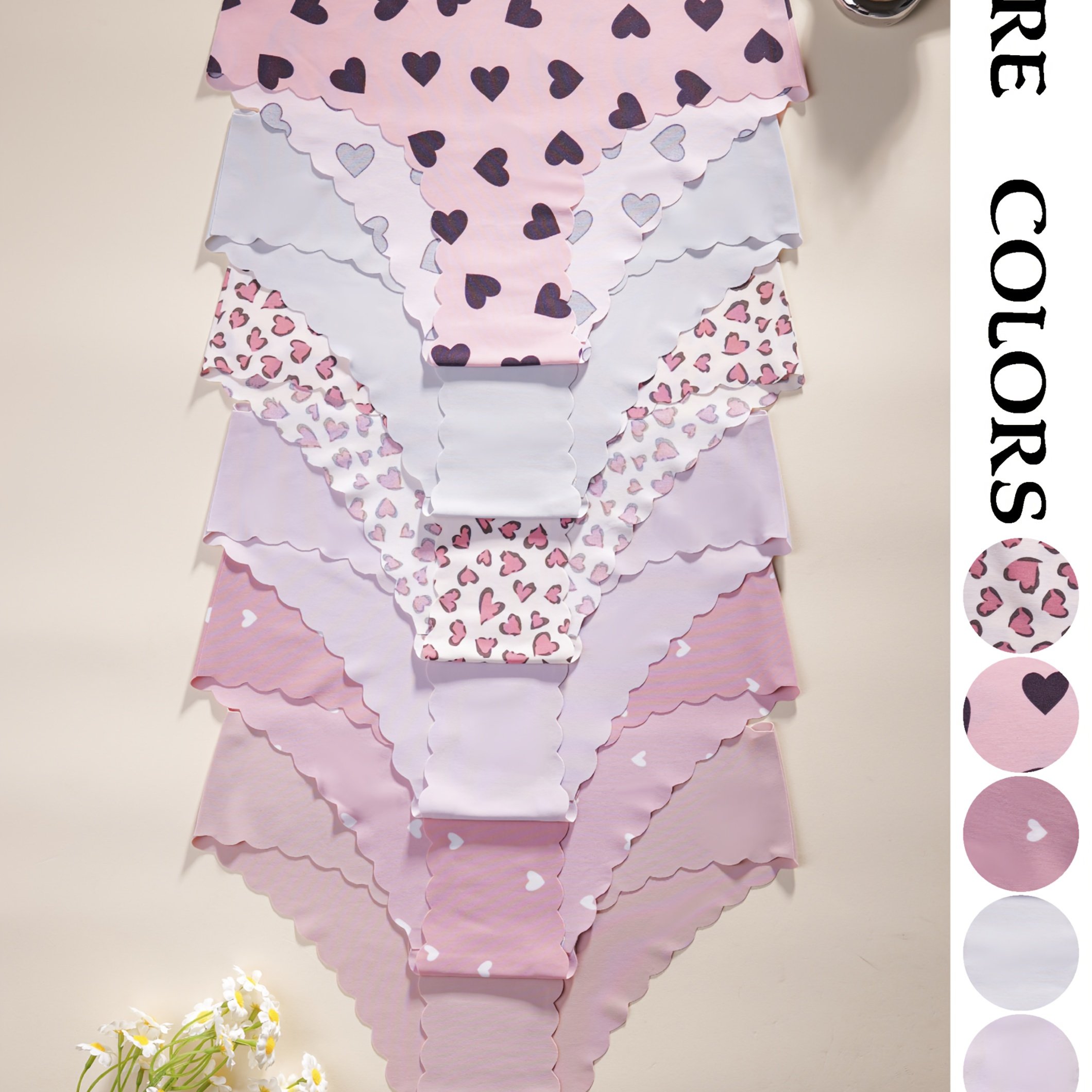 E-shop 6er-Pack - -Patchwork, einfarbige Damenunterwäsche, bequeme, nahtlose Damen-Slips, einstückige, gerade Taille, gewellte Spitze,