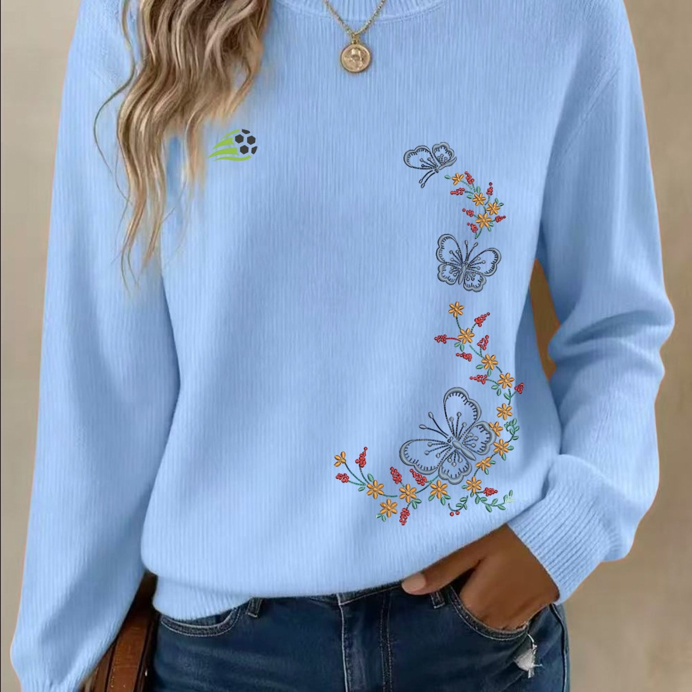 TEMU New Women's Fine Indoor Sweater, Round Neck Long Sleeve Fine " Imitation Embroidery" Pattern Loungewear Top, Lightweight And Comfortable,