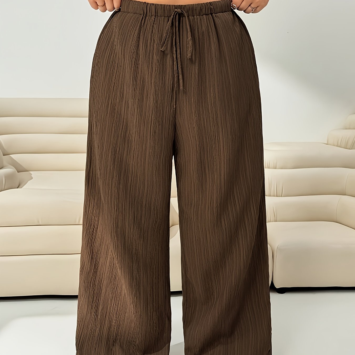 TEMU Plus Size - Plus Size - Plus Size Women' Color Long Pants Casual Wide Leg Trousers Fs1001