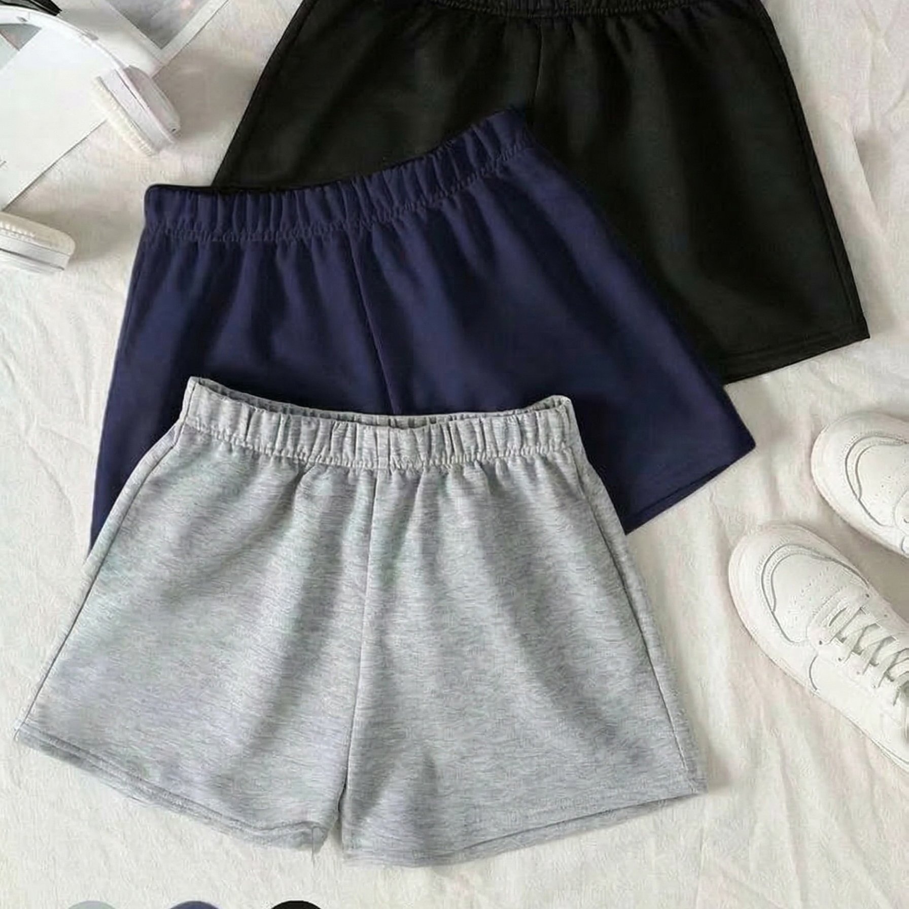 TEMU Tween Girl Knit Loose- Shorts 3pcs, Girls' Multi-functional Casual Athletic Shorts 3-color Set, Perfect For Outdoor