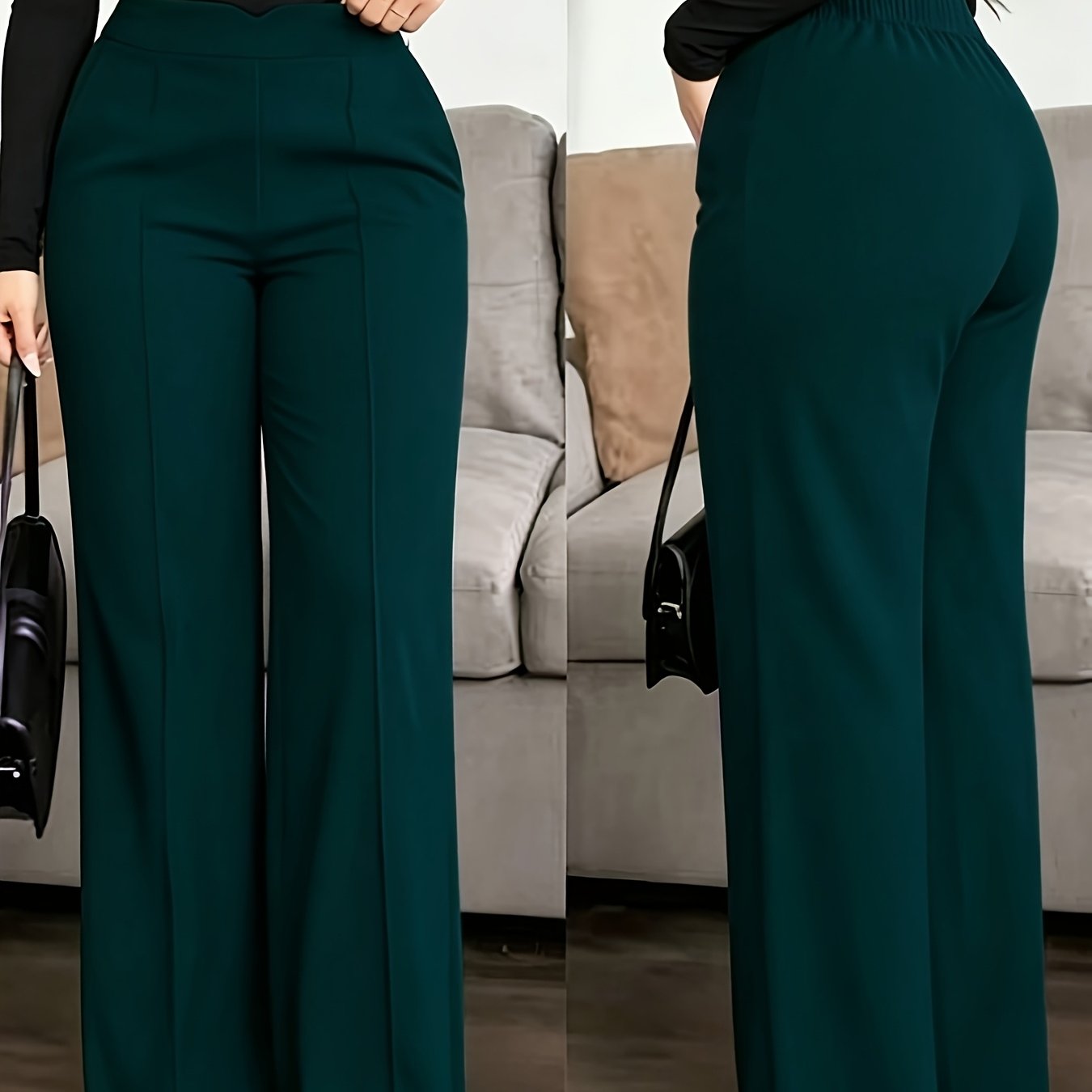 TEMU Women's High-waist Minimalist Loose-fit Casual Multi-functional Wide-leg Pants With Elastic Back Waistband, Autumn Fabric, Loose Wide Trousers,