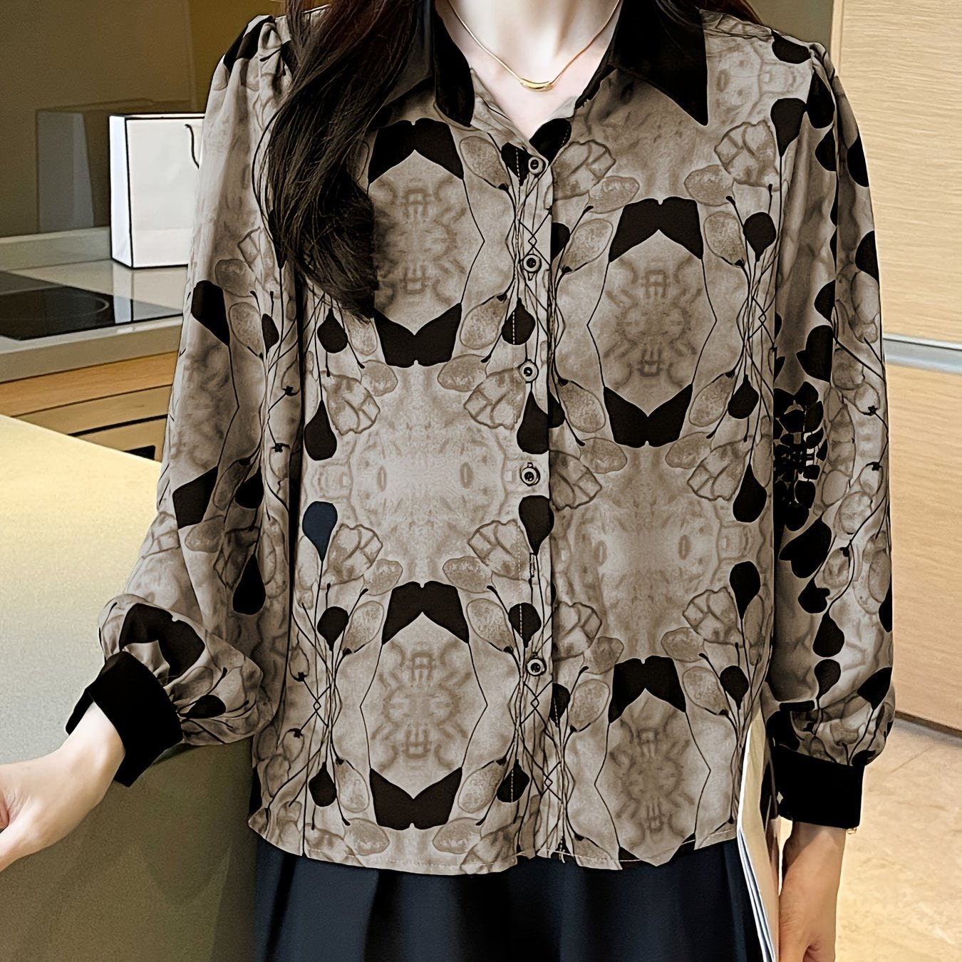 CiCiBird Camicia Donna Con Bottoni A Maniche Lunghe - Stampa Cachemire, Leggera, Estate/Autunno - Taglie S-XL