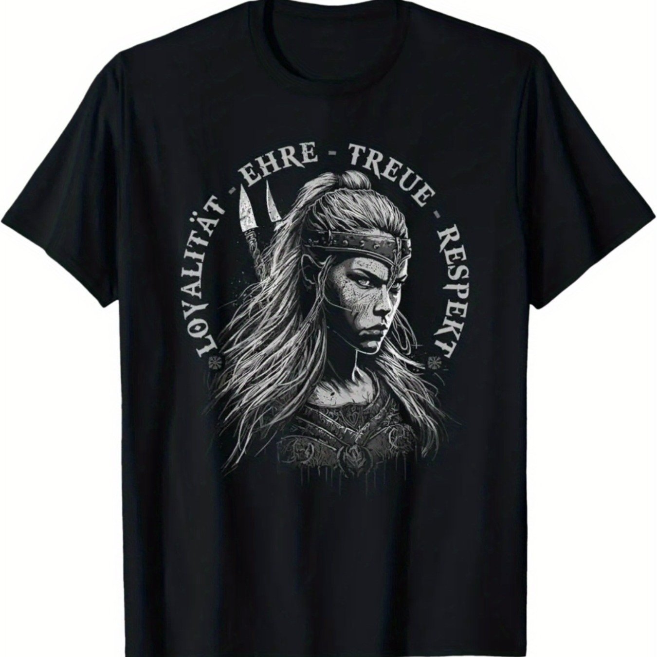 Women's Viking Norse Warrior T-shirt - Valkyrie & /shield Print, Norse Text, Casual Round Neck Tee Suitable For History & Viking-themed Apparel