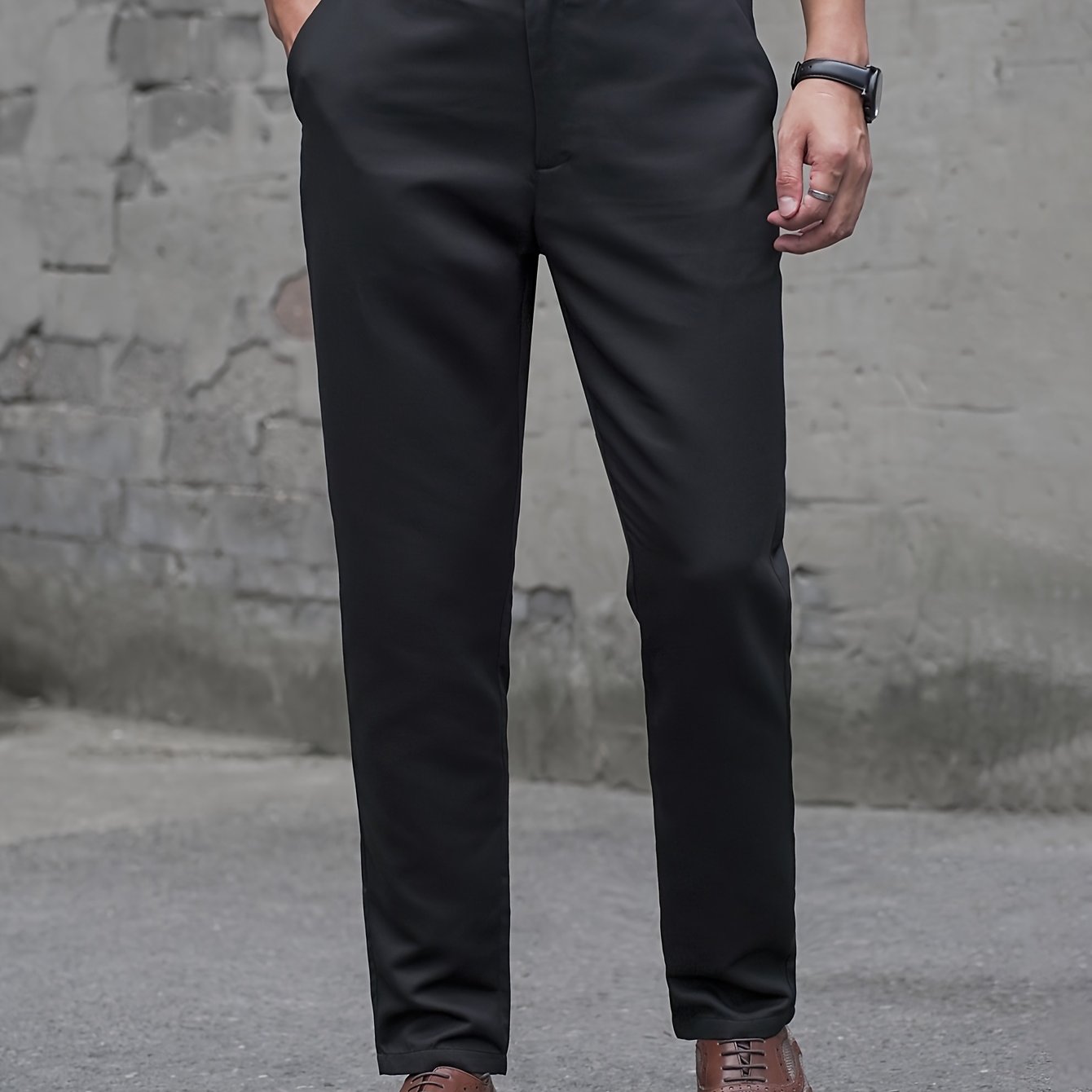 TEMU Slim-fit Casual Dress Pants - , Polyester Blend, Button , For /fall