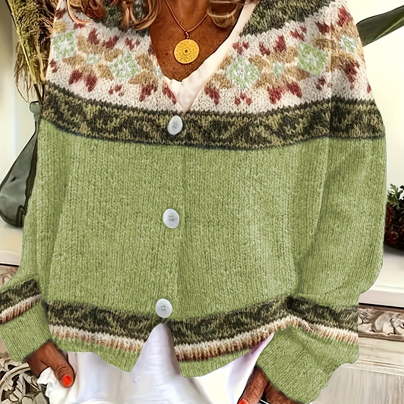 TEMU Women's Casual Color-block Cardigan - Made Of Soft, Button Closure, Machine Washable - Suitable For Autumn And Winter