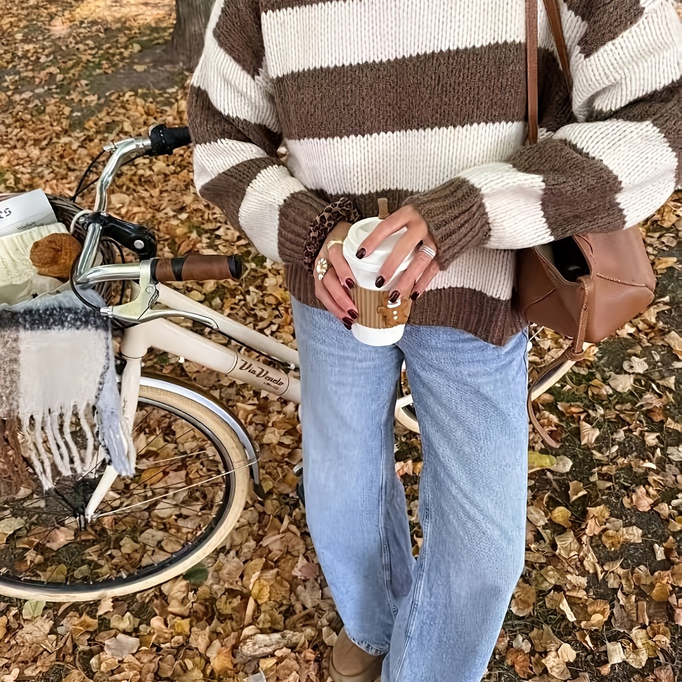 TEMU Eleganter gestreifter Damenpullover – Übergroßer, locker geschnittener Patchwork-Pullover für Herbst/Winter, dicker warmer Rundhalspullover mit