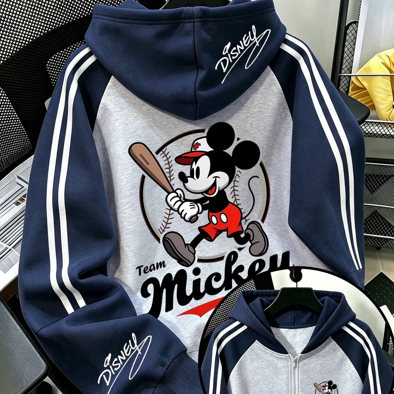 TEMU Sweat à capuche épais pour homme, automne-hiver, sweat à capuche contrasté color-block, veste zippée, "Adorable de dessin animé tenant un bâton